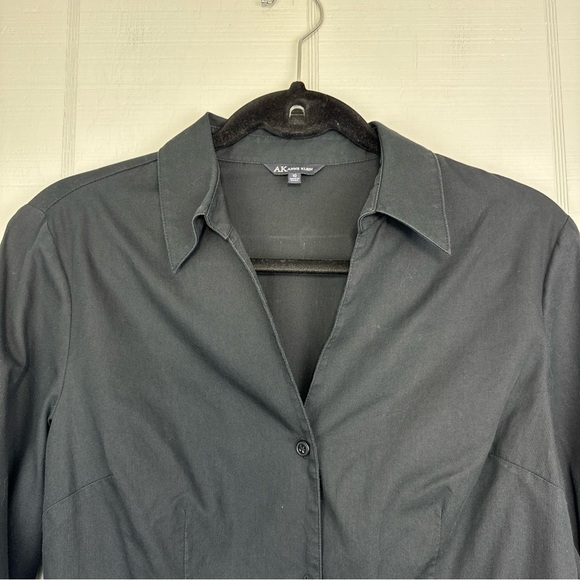 Anne Klein Black Cotton Long Sleeve Button Up V-neck Top Blouse 10 - Picture 2 of 7